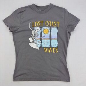 Daisy Street T-Shirt‎ Womens XS Grey Lost Coast Waves Skeleton Surf Graphic Tee